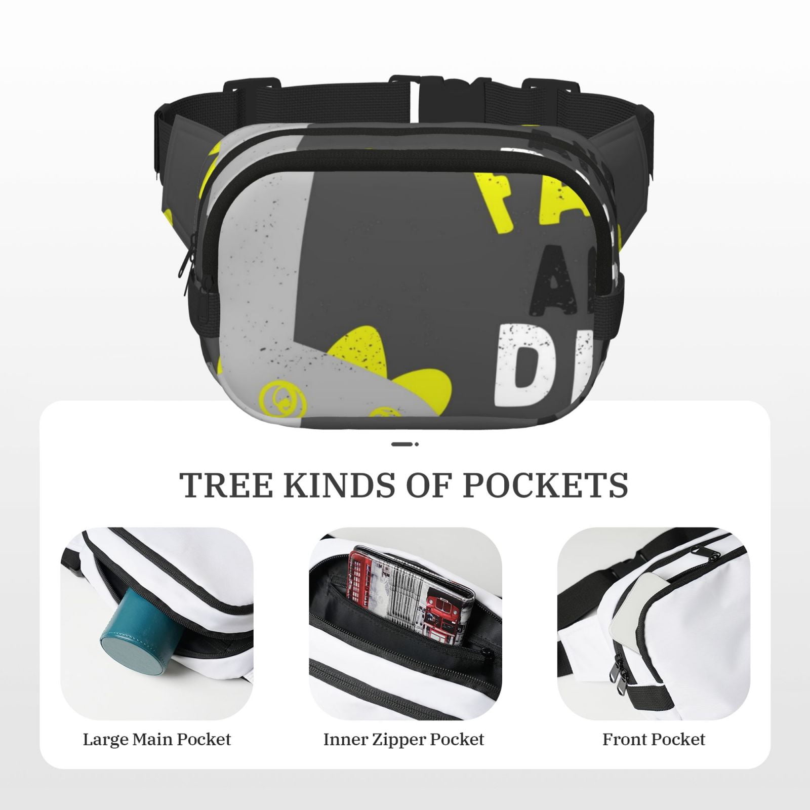 Picia Cute Dinosaur Print Square Double-Layer Waist Bag Mini Adjustable Waist Belt Bag Exercise Running Travel Hiking