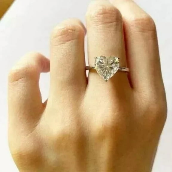 2CT Heart-Shaped Moissanite Ring for Women, 14K White Gold Plated – Sterling Silver Birthday Gift for Her