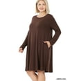 thumbnail image 3 of Zenana Women & Plus Long Sleeve Jersey Flared Swing T-Shirt Tunic Dress with Side Pockets, 3 of 5