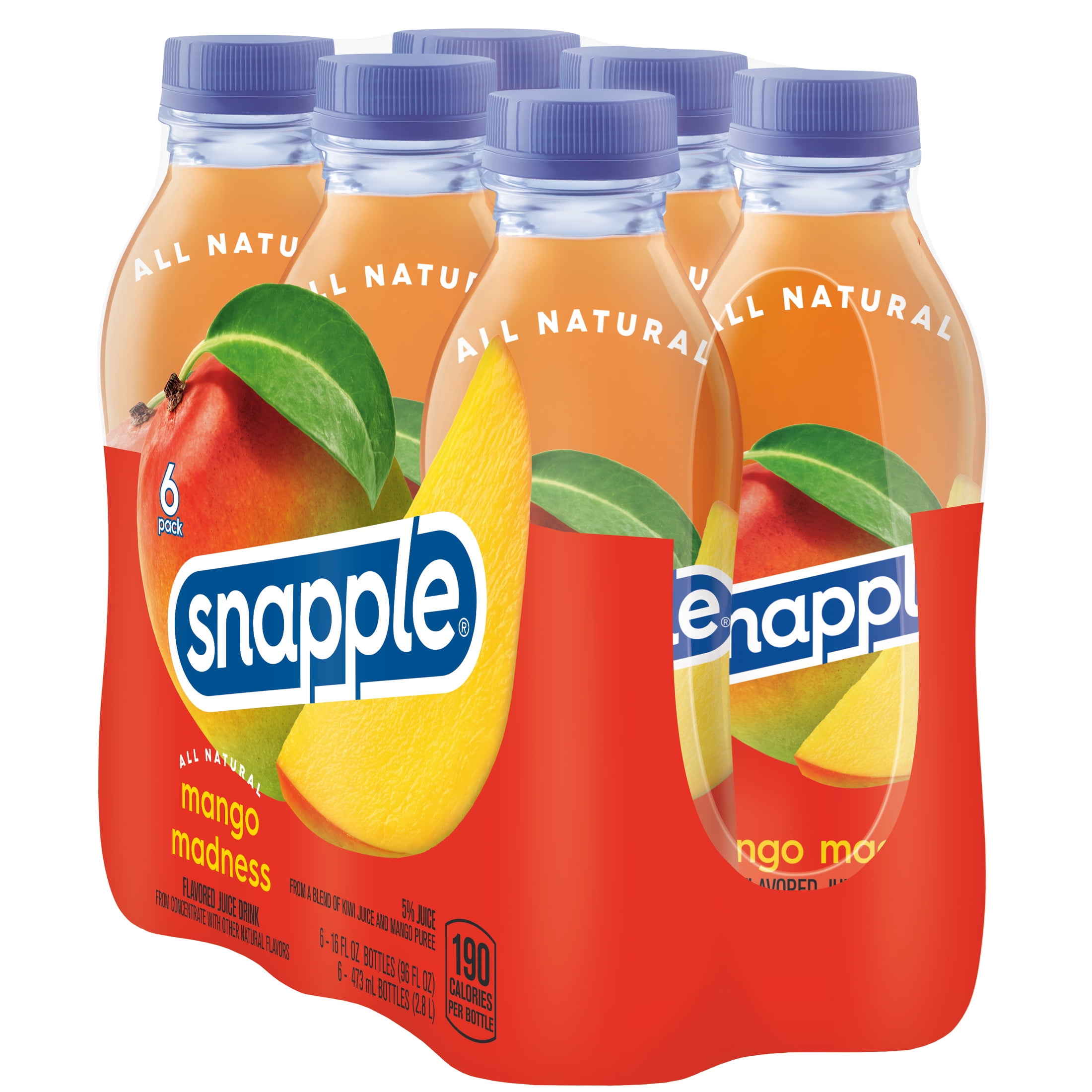 (2 pack) Snapple Mango Madness Juice Drink, 16 fl oz, 6 Count Bottle