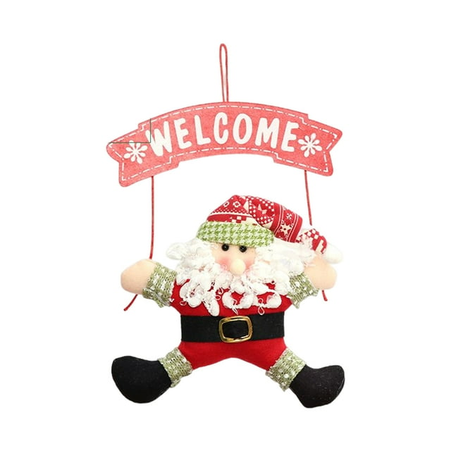 Billuyoard Cartel de bienvenida de Navidad, colgante de placa de puerta de muñeco de nieve de Papá Noel, diseño de escena, decoración colgante de Kits de decoración para fiestas Papá Noel Billuyoard HA070401-01