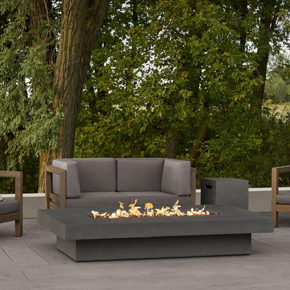 Hickory Bay 72 Inch Rectangular GFRC Propane Fire Pit Table in Carbon by BBQGuys Signature