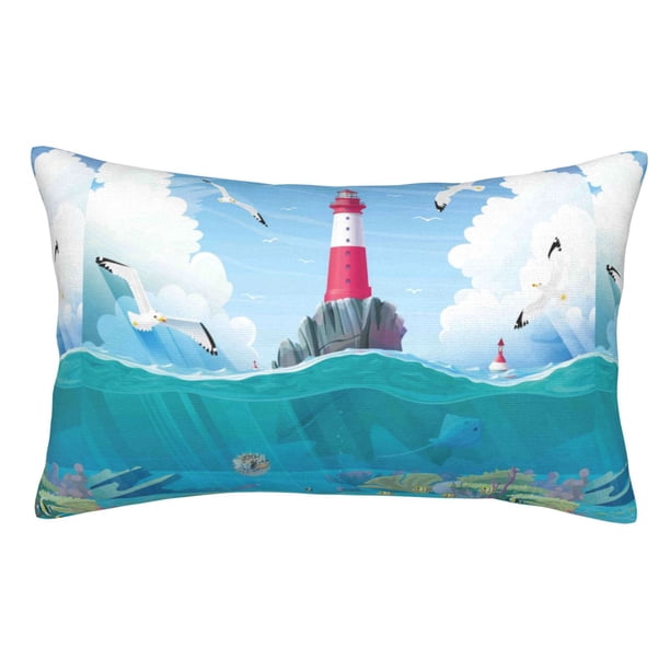 Balery Lighthouse Sea Port Funda de Cojín Estampada, Regalos para Mujeres, Regalos de Amor para Ella, Regalos para Novia o Esposa, Funda de Almohada-14"x20"