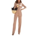 thumbnail image 2 of TRKIYQC Conjunto de 2 piezas de punto a juego para mujer, camisa abotonada de manga larga con solapa de color sólido + conjunto de pantalones largos para mujer TRKIYQC moda, 2 of 9