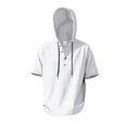 thumbnail image 4 of Mens Cotton Linen Hoodies Short Sleeve Drawstring Hooded Beach Hippie Henley Shirts Lightweight Casual Blouse Tops, 4 of 7