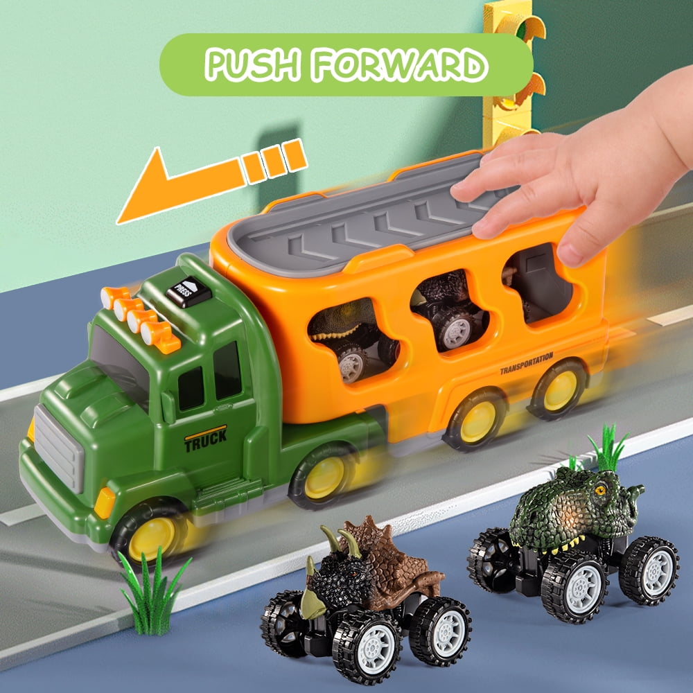 Lucky Doug Dinosaur Car Toys for Toddlers Ages 3-6 Years Old Boys, Dinosaur Transport Truck Toys with Light Sound, 3 4 5 6 Years Old Kids Boys Gifts