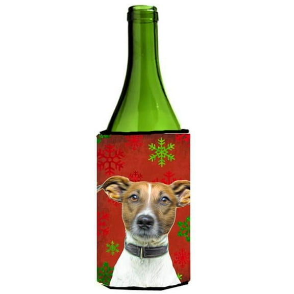 Red Snowflakes Holiday Christmas Jack Russell Terrier Wine bottle sleeve Hugger