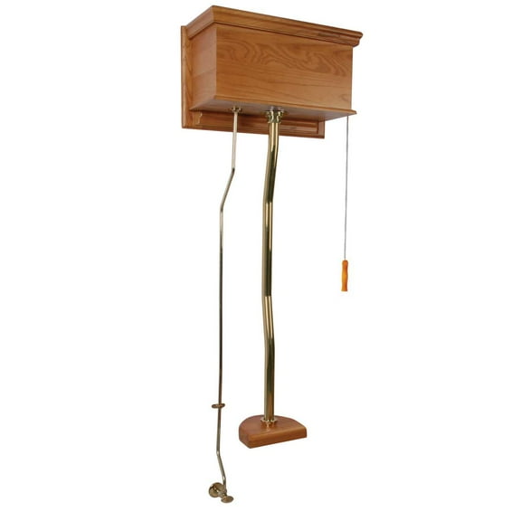 Renovators Supply High Tank Pull Chain Toilet Conversion Kit w/Light Oak Wooden Flat High Tank 59" to 74" Adjustable Height Brass Z Pipe