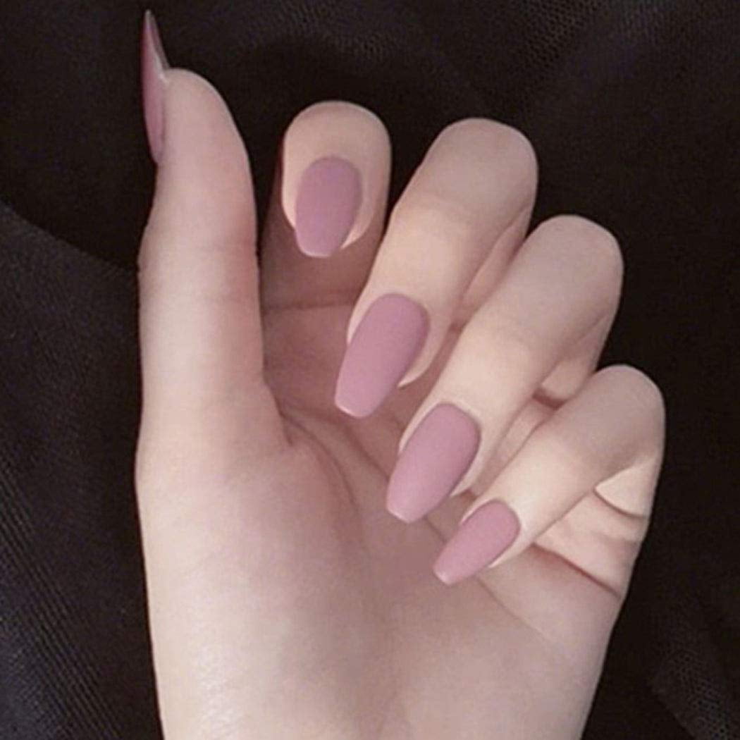 Coffin Fake Nails Light Pink Matte Press On Nail Long Ballerina Full Cover False Nails For Women And Girls Pack Of 24 Walmart Com