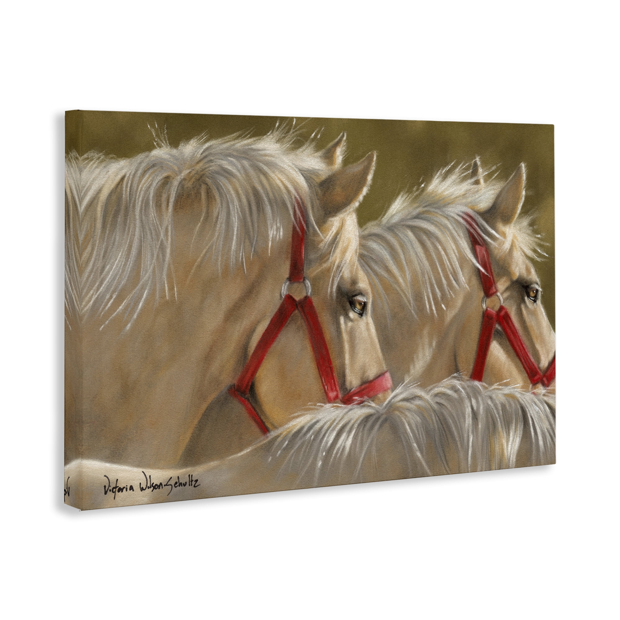 Stupell Industries Horses with Red Bridles Animals & Insects Painting Gallery Wrapped Canvas Art Print Wall Art, 30 x 20