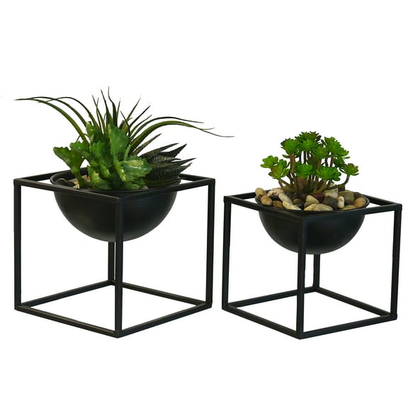 Modern Geometric Planter Stand and Pot Set of 2