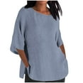 thumbnail image 2 of FAVIPT Women's 3/4 Sleeve Linen Tops,Linen Shirts for Women 3/4 Length Sleeve Womens Tops Dressy Loose Fit Crew Neck T Shirts Plus Size Summer Tunics 2024, 2 of 6