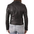 thumbnail image 2 of Womens Genuine Lambskin Leather Jacket Motorcycle Biker Leather Black Jacket W671, 2 of 3