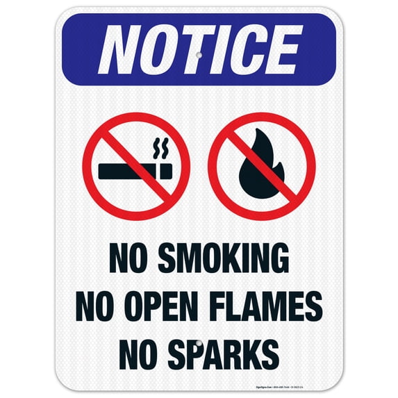 No Smoking, No Open Flames, No Sparks Sign, OSHA Notice Sign, 18x24 Reflective Aluminum EGP