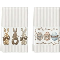 pogooe Stripe Rabbit Bunny Eggs Easter Kitchen Towels Dish Towels, 18x26 Inch Spring Decoration Hand Towels Set of 2