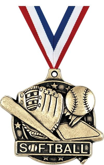 Gold Softball Medals with Free Neck Ribbon Crown Awards 2 1/4 Royal Softball Medals 
