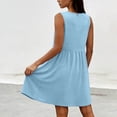 thumbnail image 4 of Npasoilc V-Neck Pleated Pocket Dresses for Women Sleeveless Loose Solid Color A-Line Mini Dress, 4 of 7