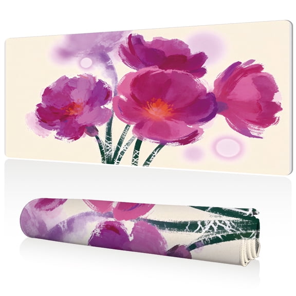 LIVEKEY Mouse Pad 80x40cm Extra Large Non Slip Stitched Edges Full Coverage Durable Easy Clean Pink Peony Flower Watercolor Art for Gaming Office