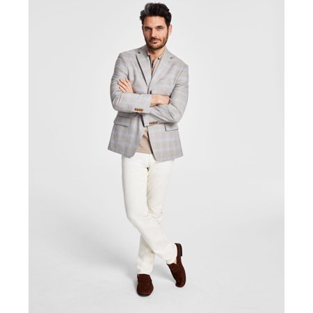 Men's Modern-Fit Plaid Sport Coat Tan/Blue 42L