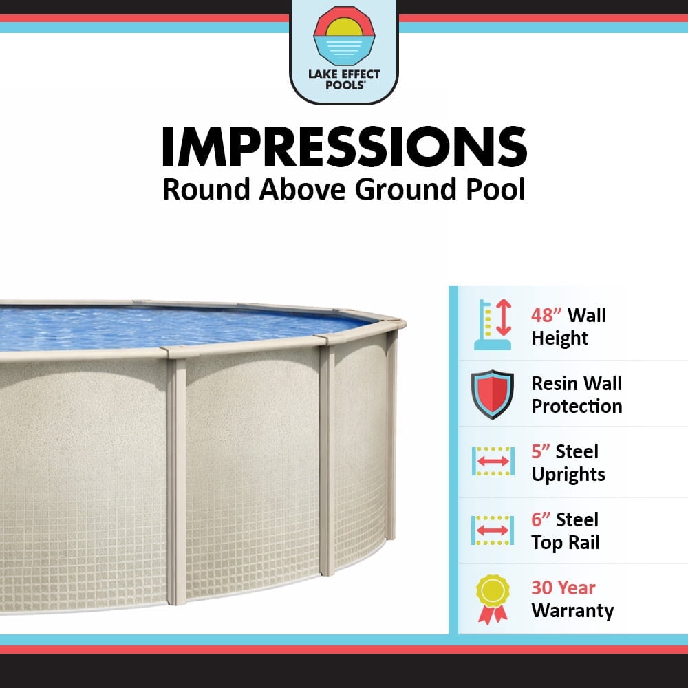 Lake Effect Pools Impressions 18' Round x 48" Wall Above-Ground Swimming Pools, Full Start-up Kit