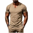 thumbnail image 3 of Camisas Deportivas Hombre Dqueduo Man Solid Color Casual Short Sleeved Pullover V-neck Breathable Top Khaki S, 3 of 9