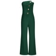thumbnail image 6 of jtjvou Women's Strapless Tube Top Jumpsuit Metal Button Decor Loose Wide Leg Pants Green S, 6 of 8