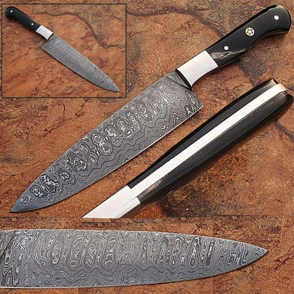 Handmade Damascus Steel Chef Knife Buffalo Horn Black Handle