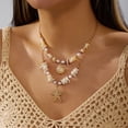 thumbnail image 3 of NICKSUN Boho Ocean Themed Layered Beaded Necklace, Multi-Layer Stackable Starfish Shell Imitation Pearl Choker, Summer Vacation Beach Statement Jewelry, 3 of 7