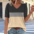 thumbnail image 5 of Turilly Women's Puff Sleeve Color Block Top Fashion Ladies V-Neck Button Detail Summer T-Shirt, 5 of 6