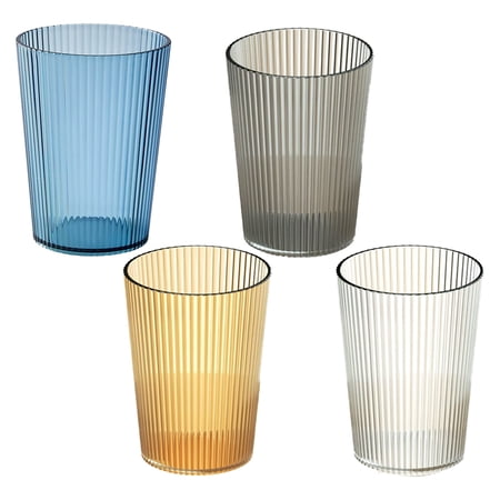 GoXteam 4Pcs Ribbed Drinking Glasses Set, Glass Cups Vintage Glassware Ribbed Cocktail Cup Clear Ice Coffee Highball Ripple Drinkware for Home Bar Beverages (Gray Orange Blue Clear)
