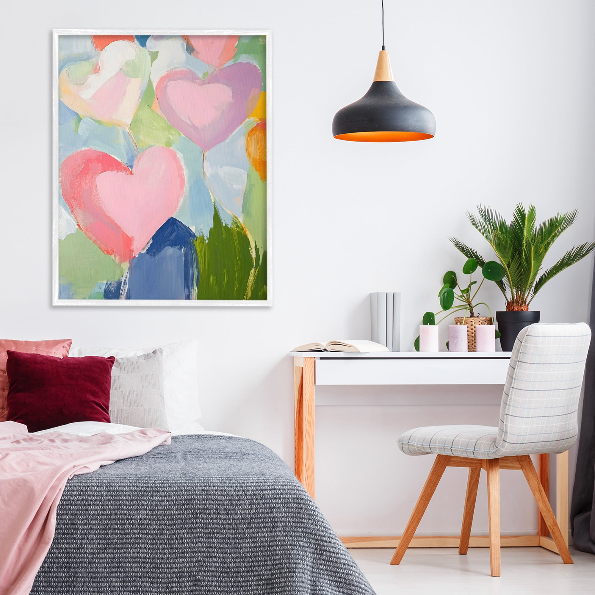 Stupell Industries Pink Hearts Abstraction White Framed Giclee Art, design by The Prints Vibe