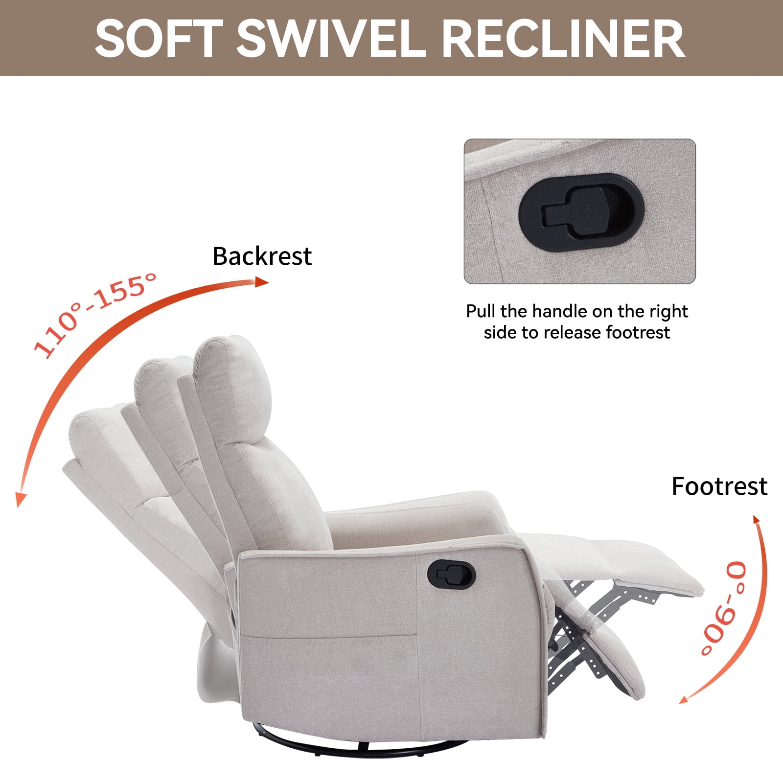 Segmart 360° Swivel & Rocker Recliner Chair with Massage & Lumbar Heat- Manual Recliner, Fabric Lounge Chair for Living Room
