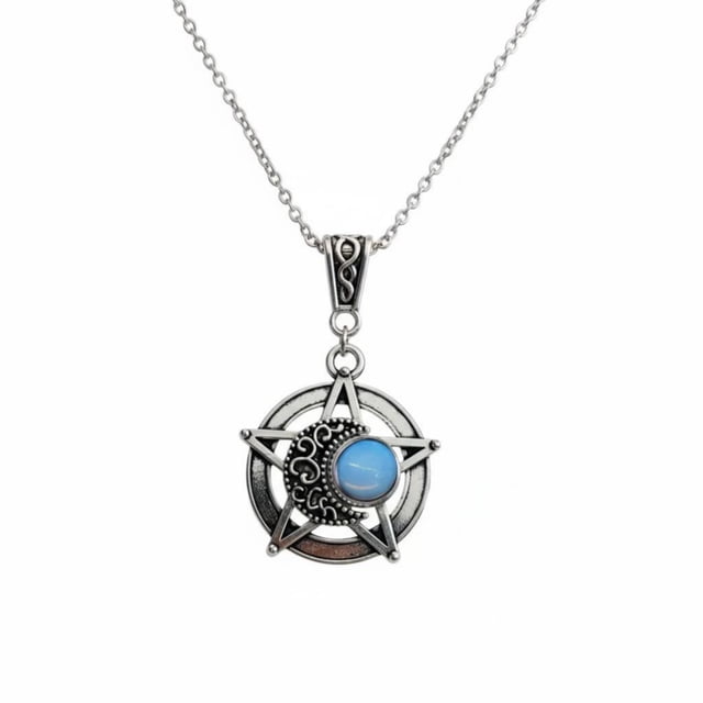 Abbraccia Colgante de pentagrama y luna con cristal lavanda, cadena de aleación oscura, joya llamativa para mujer