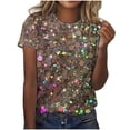 thumbnail image 1 of Fvwitlyh Basic Tops Femmes Femmes Tendance Col Rond T-Shirt à Manches Courtes Imprimé Numérique Casual Tee Violet, XXL, 1 of 5