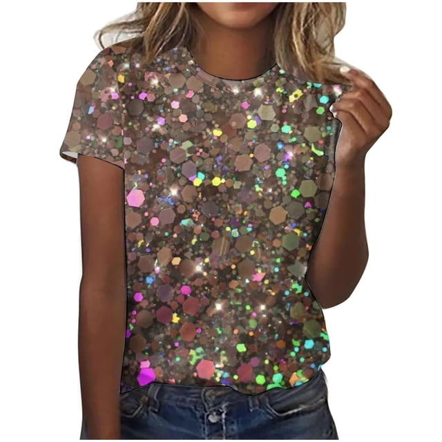 Fvwitlyh Basic Tops Femmes Femmes Tendance Col Rond T-Shirt à Manches Courtes Imprimé Numérique Casual Tee Violet, XXL