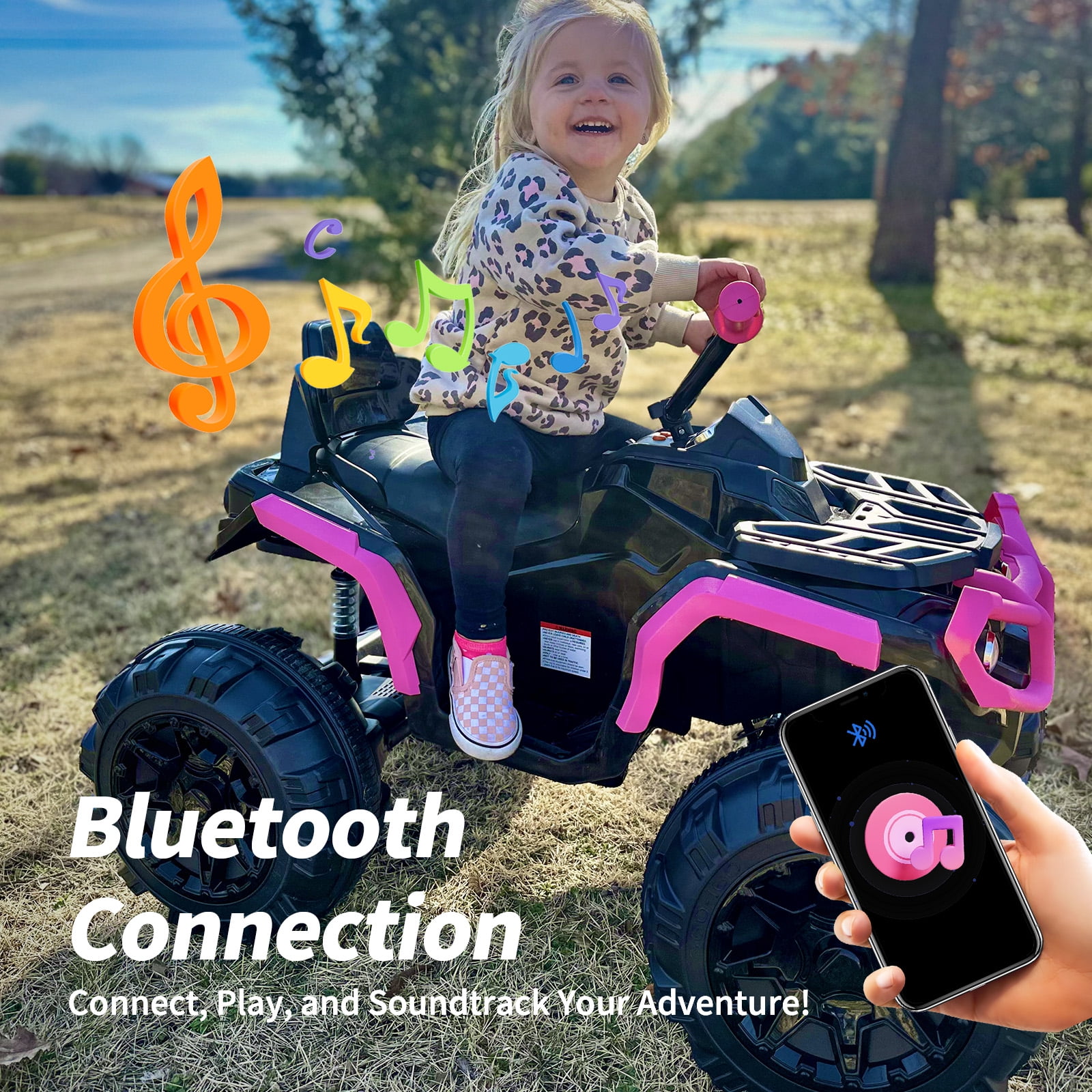 Hikiddo Kids ATV 4 Wheeler, 24V Kids Ride on Toy for Big Kid w/Bluetooth, 400W Motor - Pink