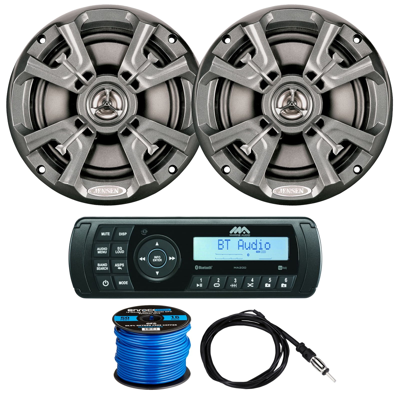 Jensen Marine Audio MA200 AM/FM/USB/Bluetooth Waterproof Stereo, 2 x