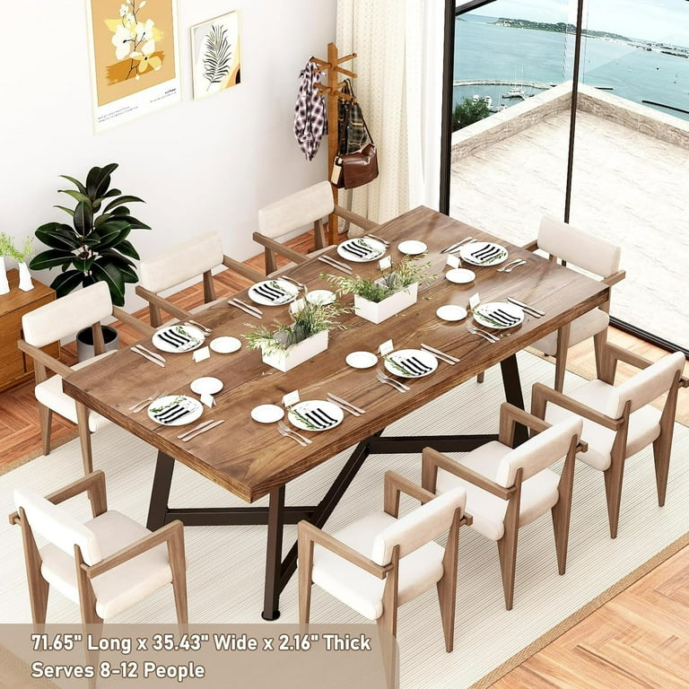 ChVans 72 Large Solid Wood Dinner Table for 4 8 Person Modern Farmhouse Kitchen Table with Adjustable Heavy Duty Metal Leg Rectangular Dining Table