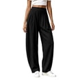 thumbnail image 2 of Karymi Shorts for Women Solid Fake Linen Wide Leg Pants, High Waist Pleated Straight Draped Casual Trousers Lightweight Textured Long Pants, 2 of 7