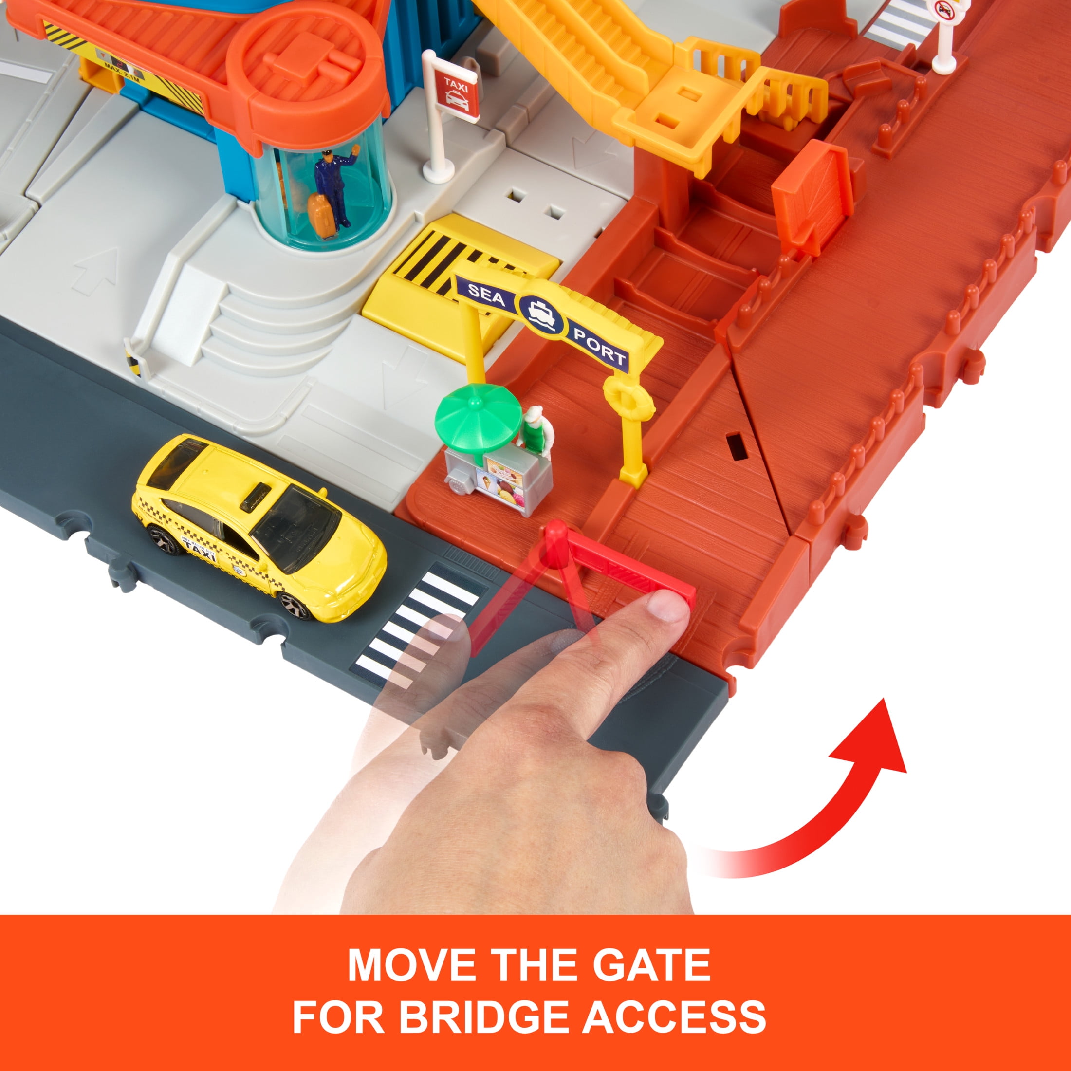 Matchbox Transportation Center with 3 Vehicles and Food Vendor