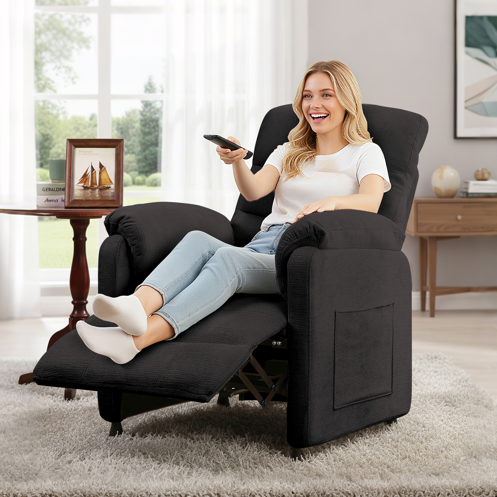 Miniyam Power Theater Chair in Black, 7-Zone Support, Full Steel Frame & 350Lbs Capacity for Home Theater