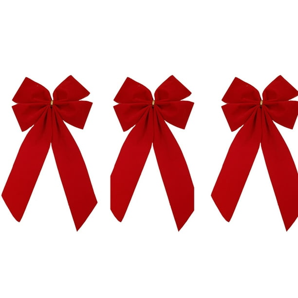 Red Velvet Outdoor Christmas Bows by Old Glory Bunting. 3Pack! 4 Loop Plain Edge Xmas Holiday