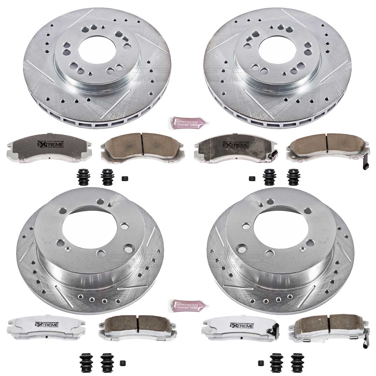 PowerStop Front and Rear Z26 Street Warrior Carbon-Fiber Ceramic Brake Pad and Drilled and Slotted Rotor Kit Fits: EAGLE MITSUBISHI Select Models K802-26