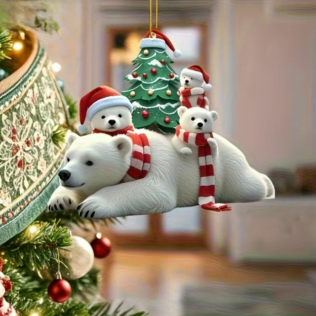 Adorno Navideño Colgante Acrílico para Árbol de Navidad | Diseño de Osito Pequeño | Multicolor | 8 X 7 X 0,3 Cm | Adorno Festivo