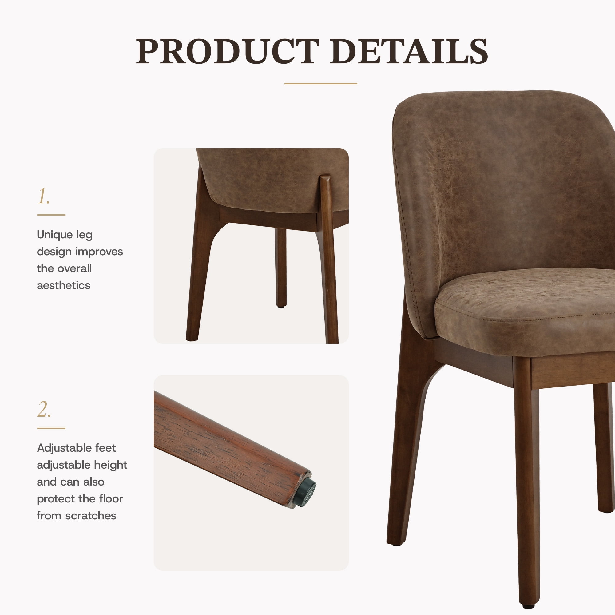 19.7" W Faux Leather Dining Chairs Set of 2, Modern Upholstered Kitchen Chairs with Solid Wood Legs, Easy Clean, Dark Brown