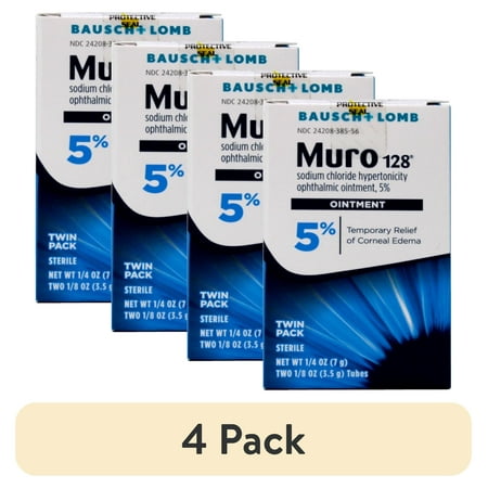 (4 pack) Muro 128 5% Sodium Chloride Hypertonicity Ophthalmic Ointment, from Bausch + Lomb, 2 x 0.125 Oz (7 g total)
