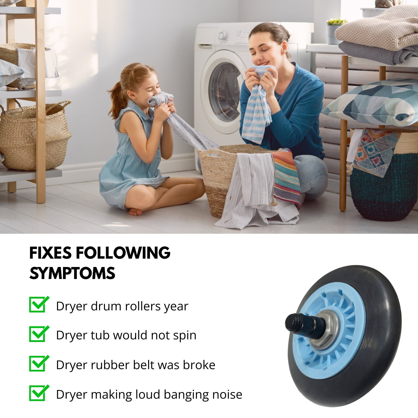 Nispira Dryer Drum Roller Assembly Compatible With Samsung DC97-16782A Replaces DC97-07523A DC97-07523B PS4221885 AP53251352, 4 Units