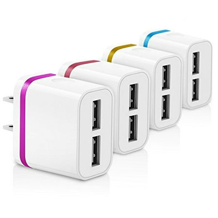USB Wall Charger, Dual Port 2.1A USB Power Adapter [4-Pack] Portable Travel Charger Plug for Apple iPhone 8 / X / 7 / 6S Plus +, iPad, Samsung Galaxy, Nexus, HTC, Other Smartphones