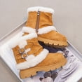 thumbnail image 4 of Owordtank Girls Winter Snow Boots Fur Lined Mid Calf Boots Lug Sole Suede Warm Boot Outdoor Shoes for Kids, 4 of 8