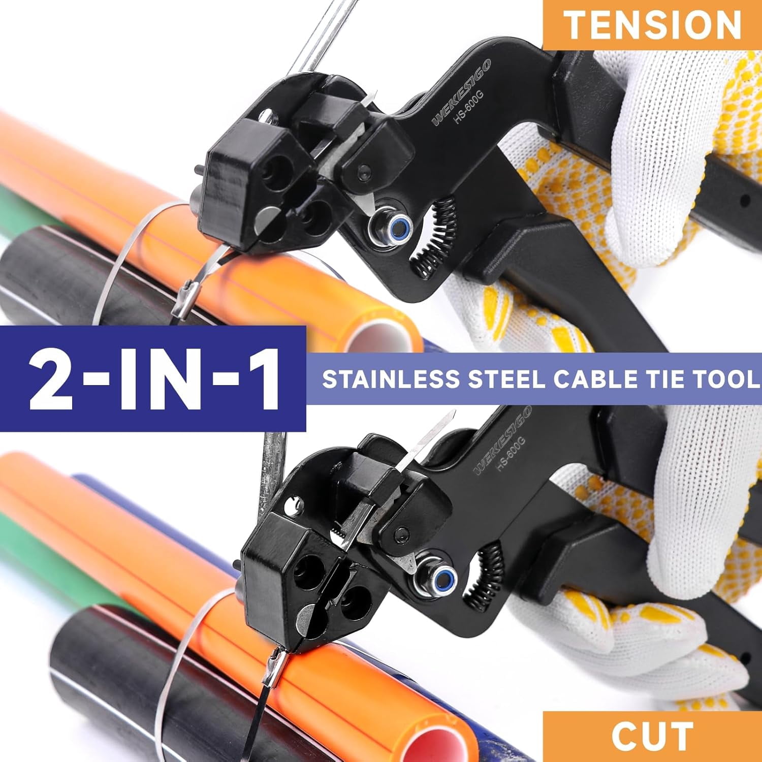 Stainless steel tie gun-heavy duty tie fastening tool, with tensioning and cutting functions, ideal for industrial, automotive, and home use